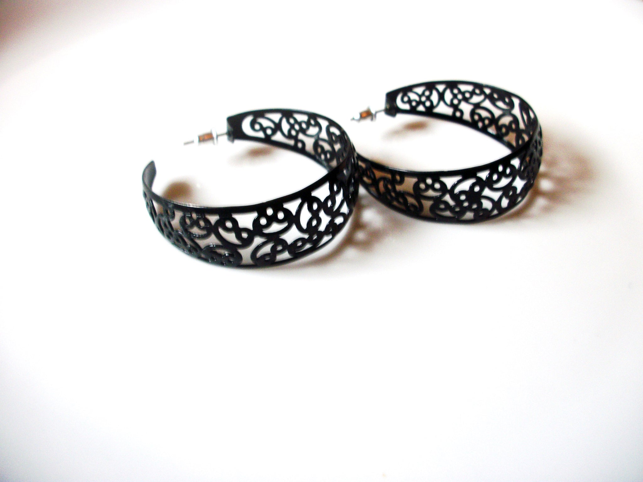 Spanish Black Filigree Wide Hoop Earrings 92517