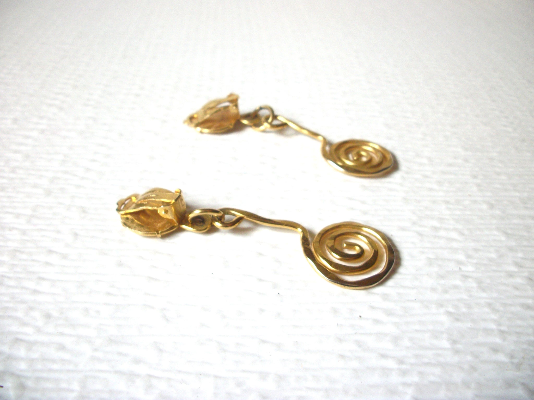 Vintage Ethnic Gold Toned Long Clip On Earrings 123116