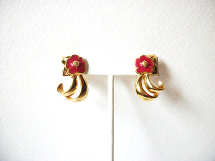 Retro Enameled Gold Toned Flower Clip On Earrings 123116