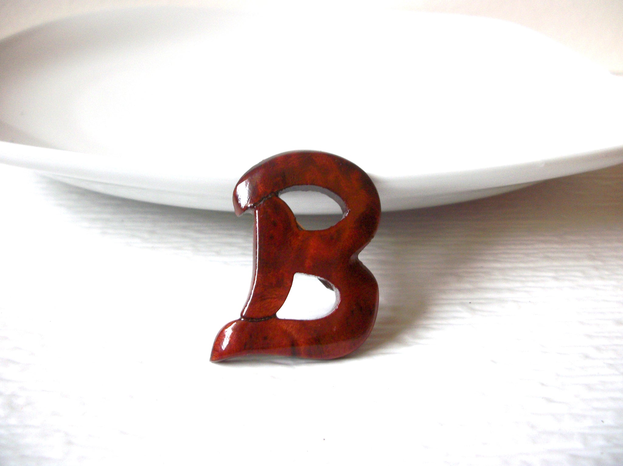 Vintage Initial B Hand Crafted Wood Brooch 30717