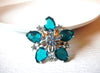 Retro Teal Blue Silver Rhinestone Flower Burst Brooch Pin 81517