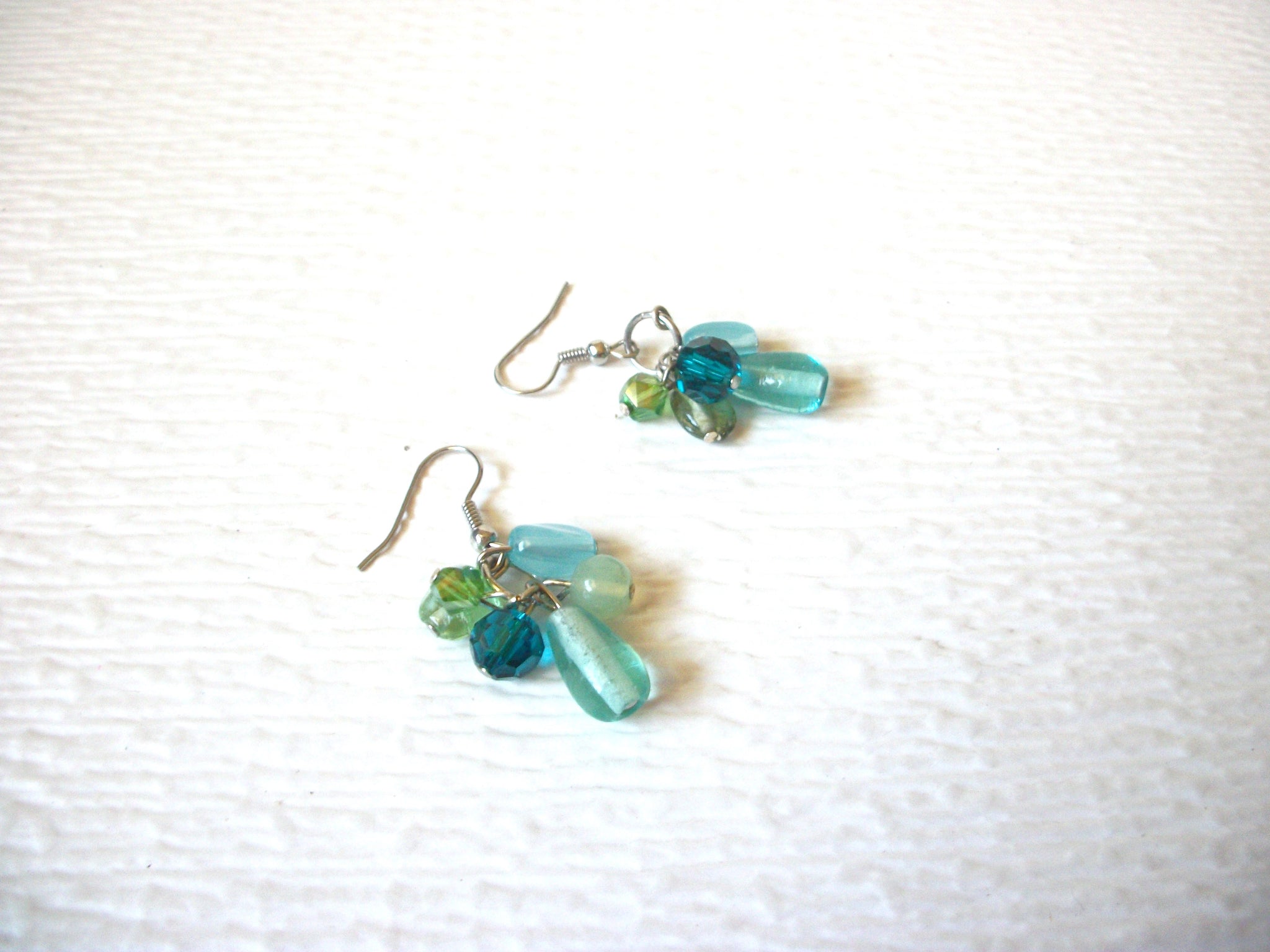 Vintage Green Blue Glass Dangle Earrings 121816