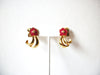Retro Enameled Gold Toned Flower Clip On Earrings 123116