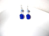 Vintage Blue Glass Pearl Dangle Earrings 123116