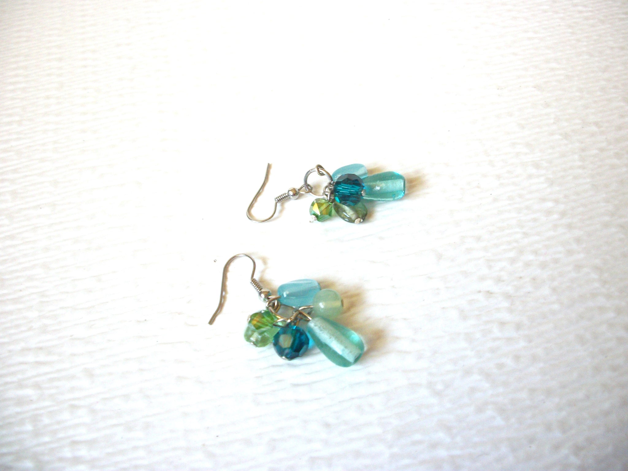 Vintage Green Blue Glass Dangle Earrings 121816