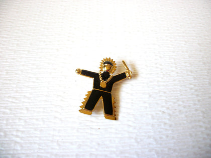 Vintage Black Gold Figural Brooch Pin 121816
