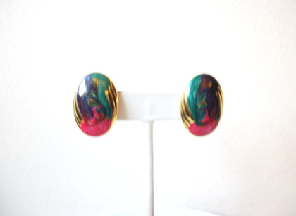 Retro Colorful Enameled Clip On Earrings 22617