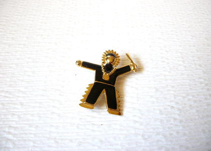 Vintage Black Gold Figural Brooch Pin 121816