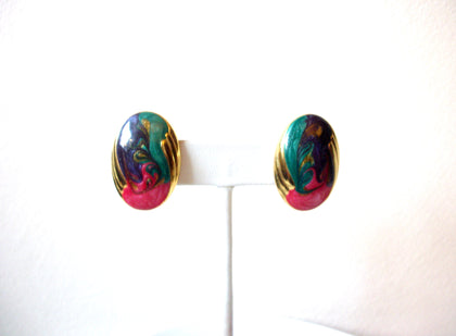 Retro Colorful Enameled Clip On Earrings 22617