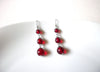 Retro Silver Red Glass 2" Dangle Earrings 92816