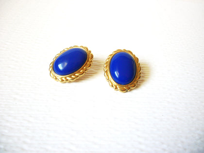 Vintage Gold Toned Blue 1950s Earrings 60116