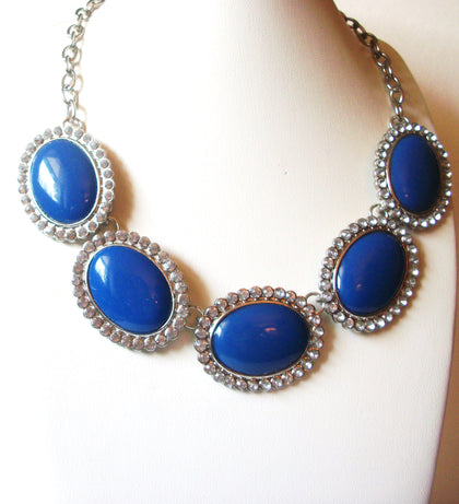 Retro 1980s Silver Blue Rhinestone Necklace 91517