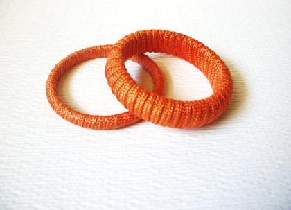 Retro Orange Fabric Wrapped Bangle Bracelet 2X  122920