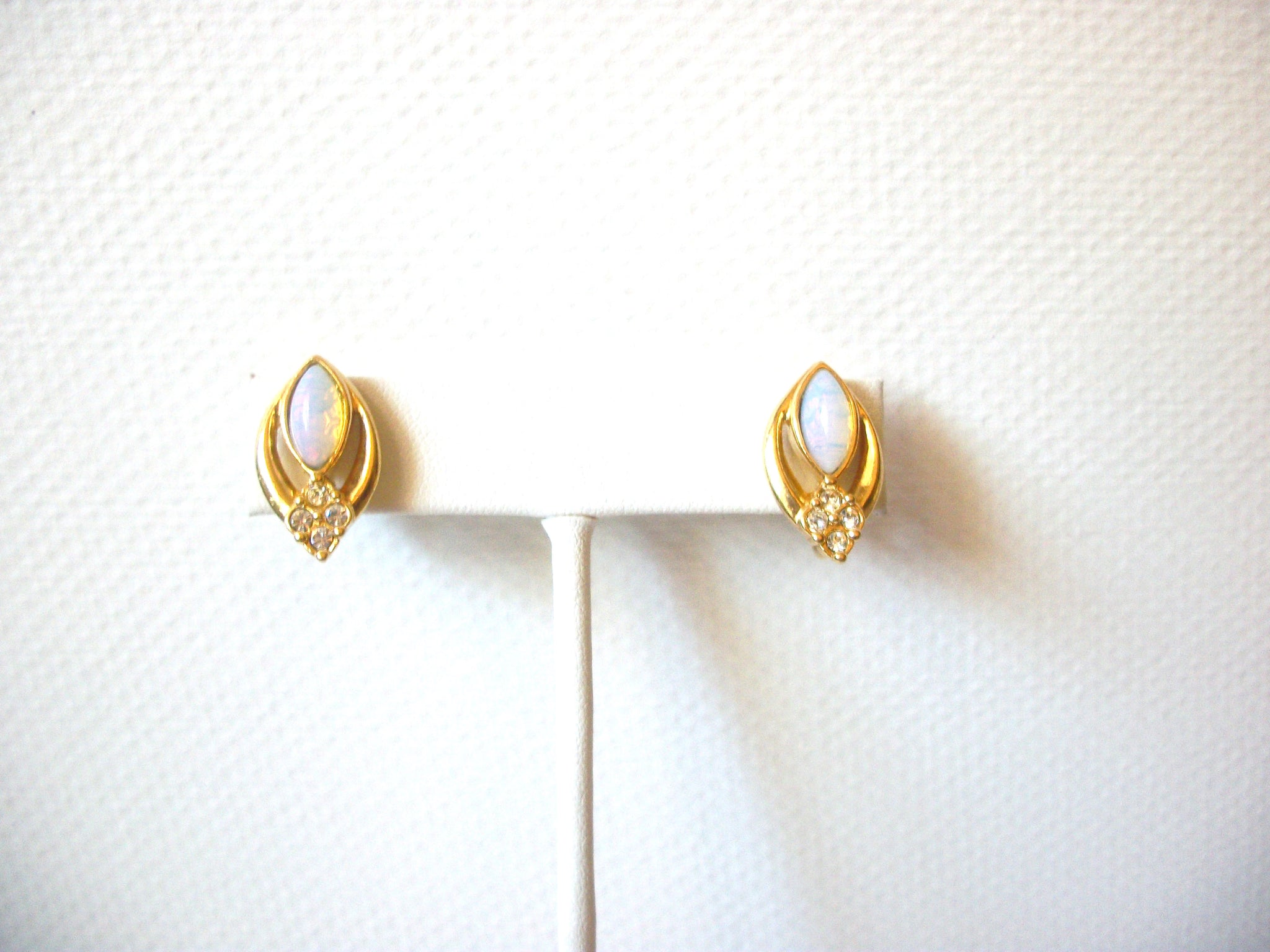 Small AVON Opaque Clear Rhinestone Gold Toned Clip On Earrings 92216