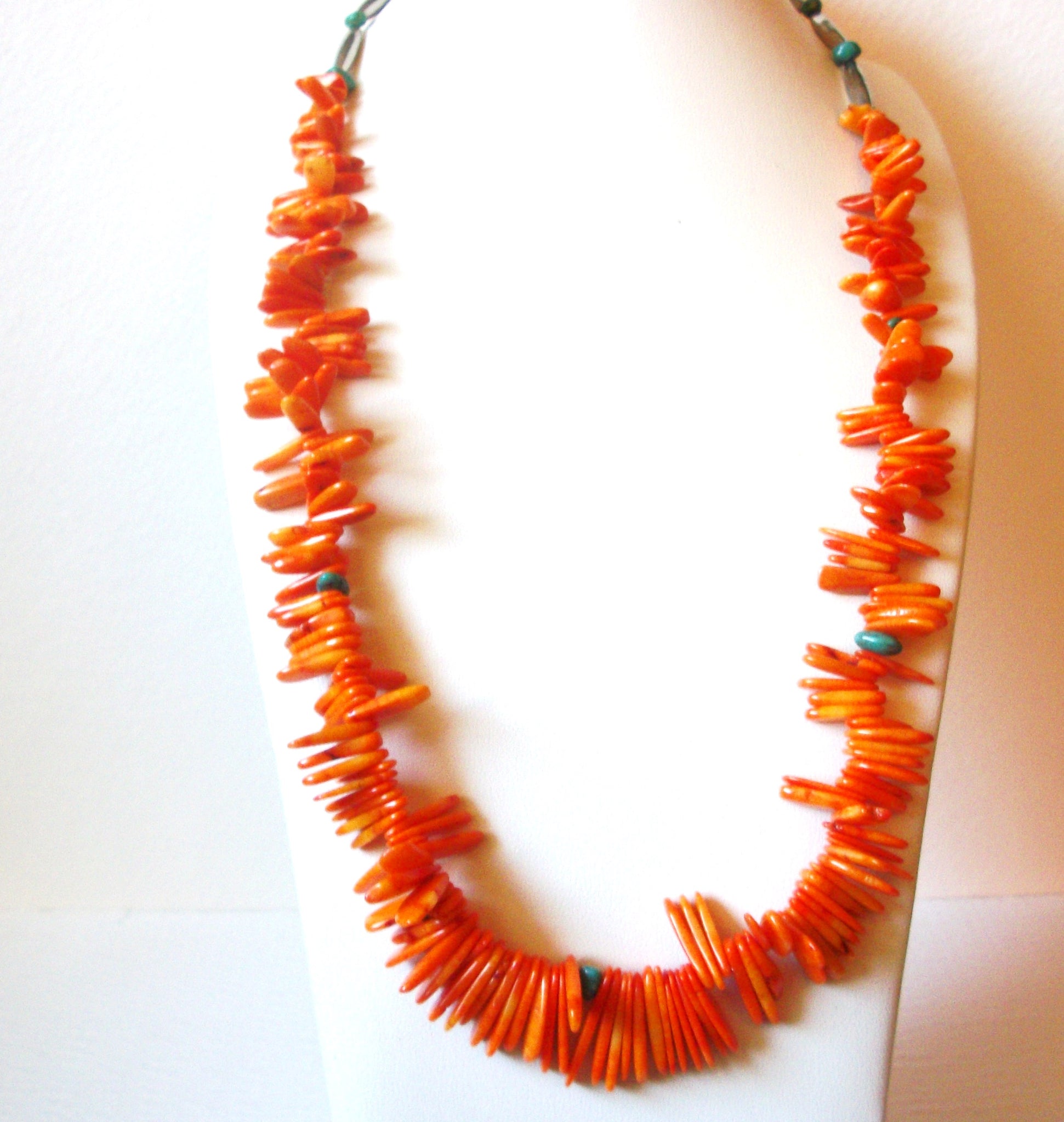 Vintage Southwestern Orange Shell Turquoise Necklace 71518