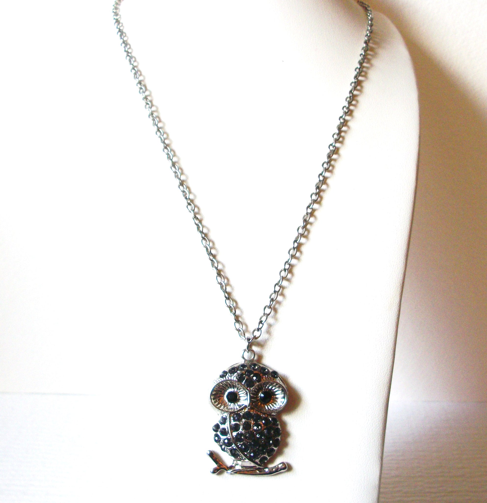 Owl Black Rhinestone Retro Necklace 123020