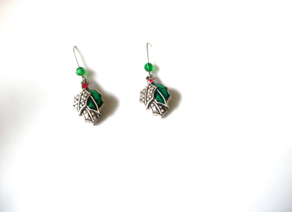 Vintage Silver Toned Enameled Glass Christmas Earrings 30717