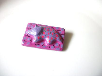 Vintage Signed 1990 Artists Pink Gray Rhino Brooch Pin 92017