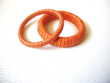Retro Orange Fabric Wrapped Bangle Bracelet 2X  122920