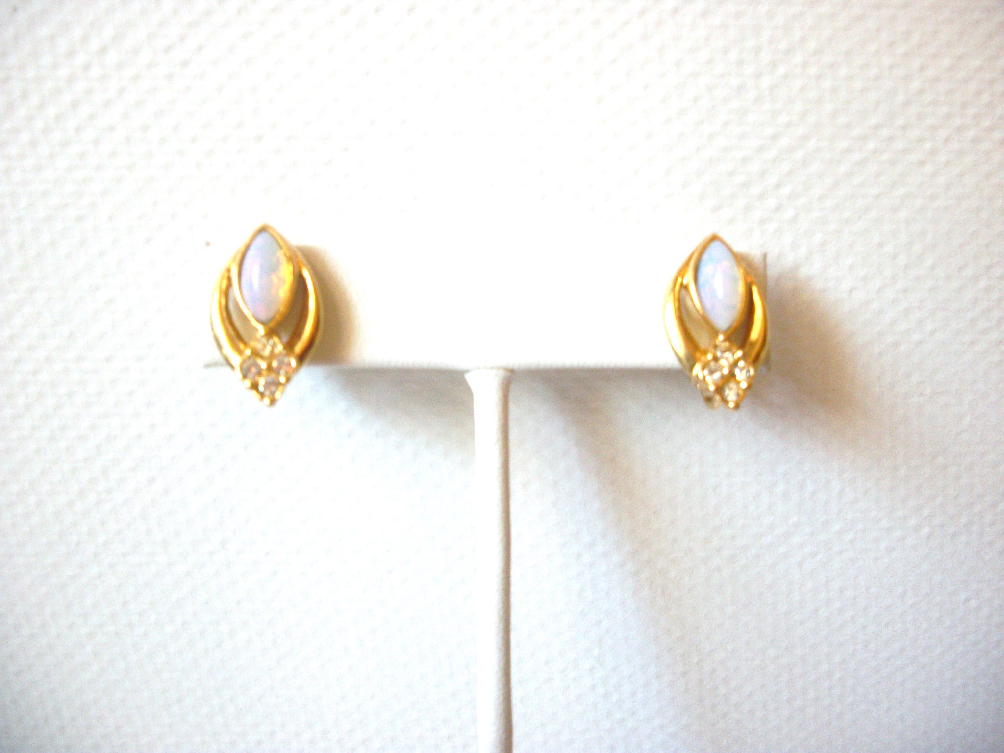 Small AVON Opaque Clear Rhinestone Gold Toned Clip On Earrings 92216