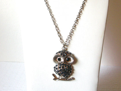 Owl Black Rhinestone Retro Necklace 123020