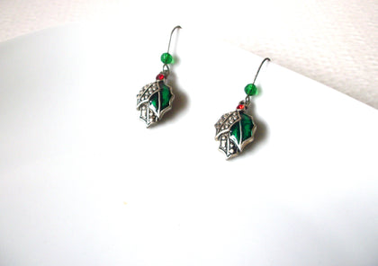 Vintage Silver Toned Enameled Glass Christmas Earrings 30717