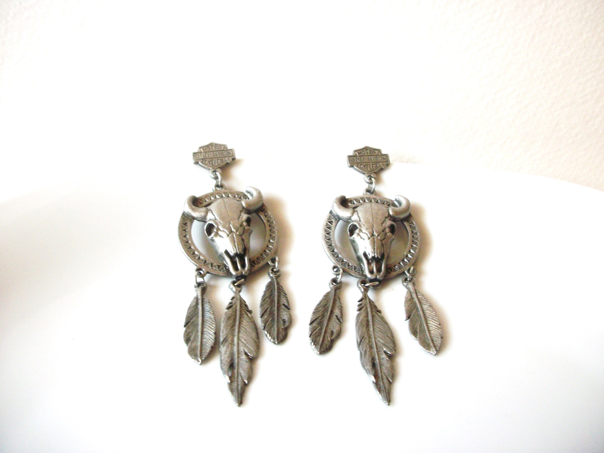 Long Harley Davidson Biker Rider Southwestern Pewter Earrings 82017