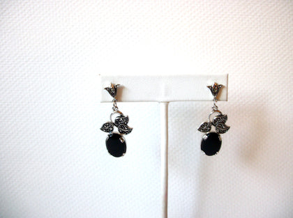 Retro Silver Toned Black Faux Onyx Dangle Earrings 71917