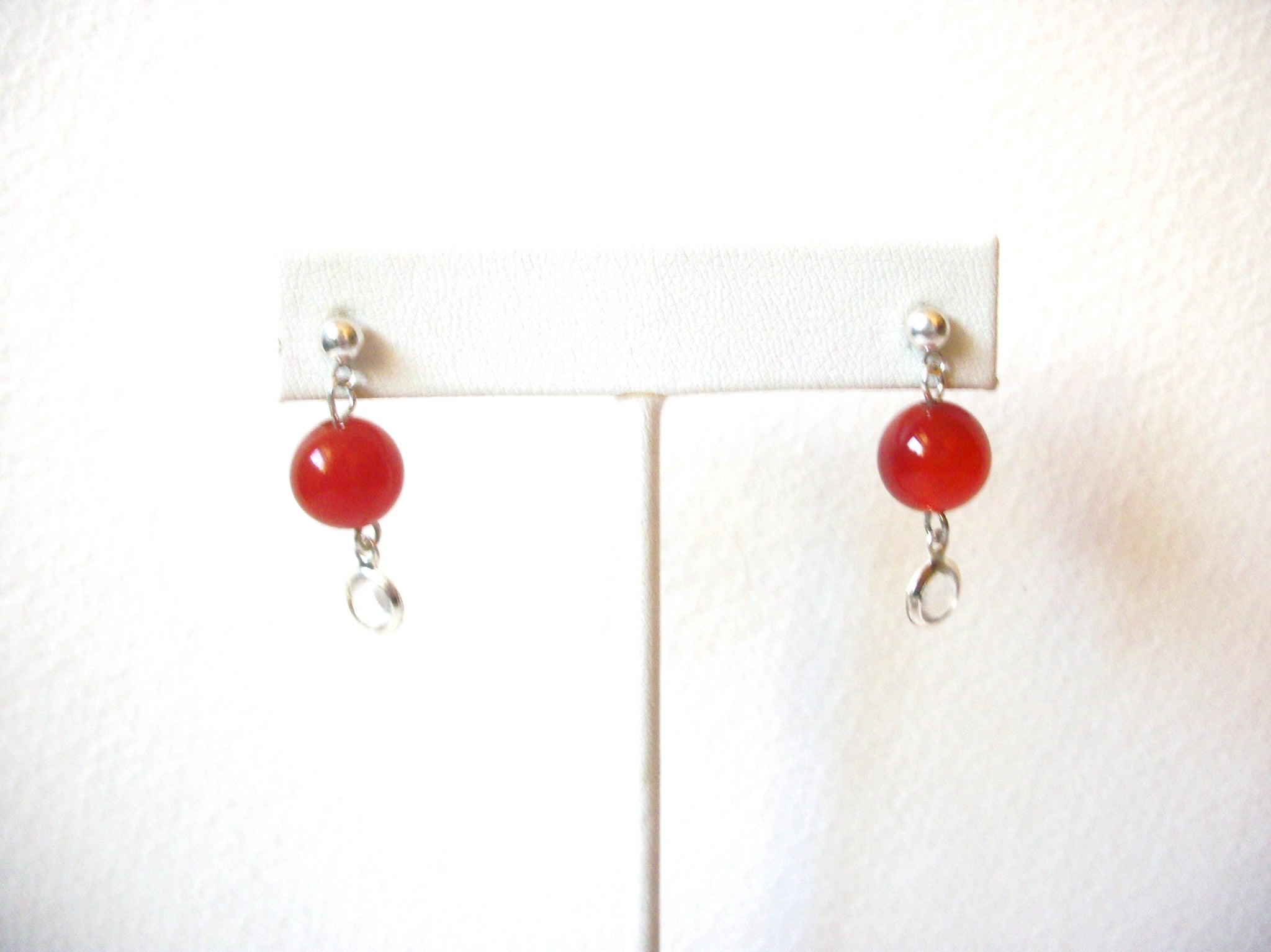 Vintage Dainty Carnelian Clear Glass 1' Earrings 121816