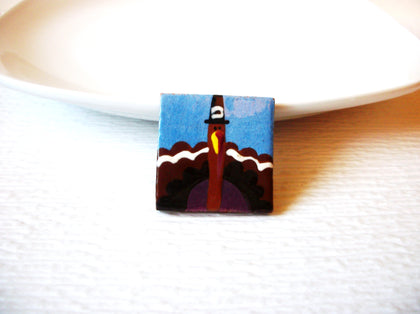 Vintage Pottery Tile Turkey Brooch Pin 121216
