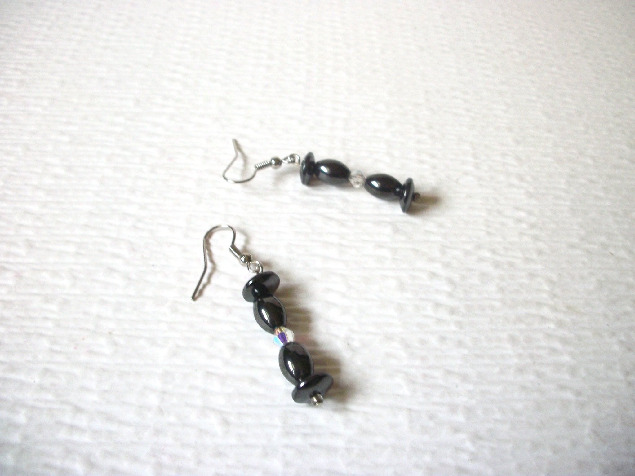 Magnetic Hematite Clear Czech Bicone Glass Dangle Earrings 72017