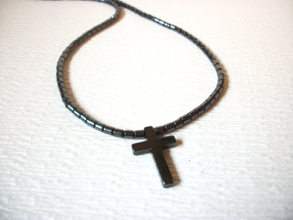 Vintage Necklace Semi Precious Hematite Cross 23 1/4" 30417