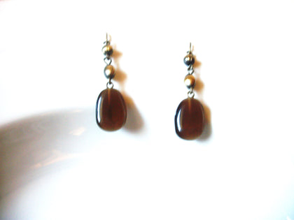Long 2" Vintage Brown Glass Earrings 121816