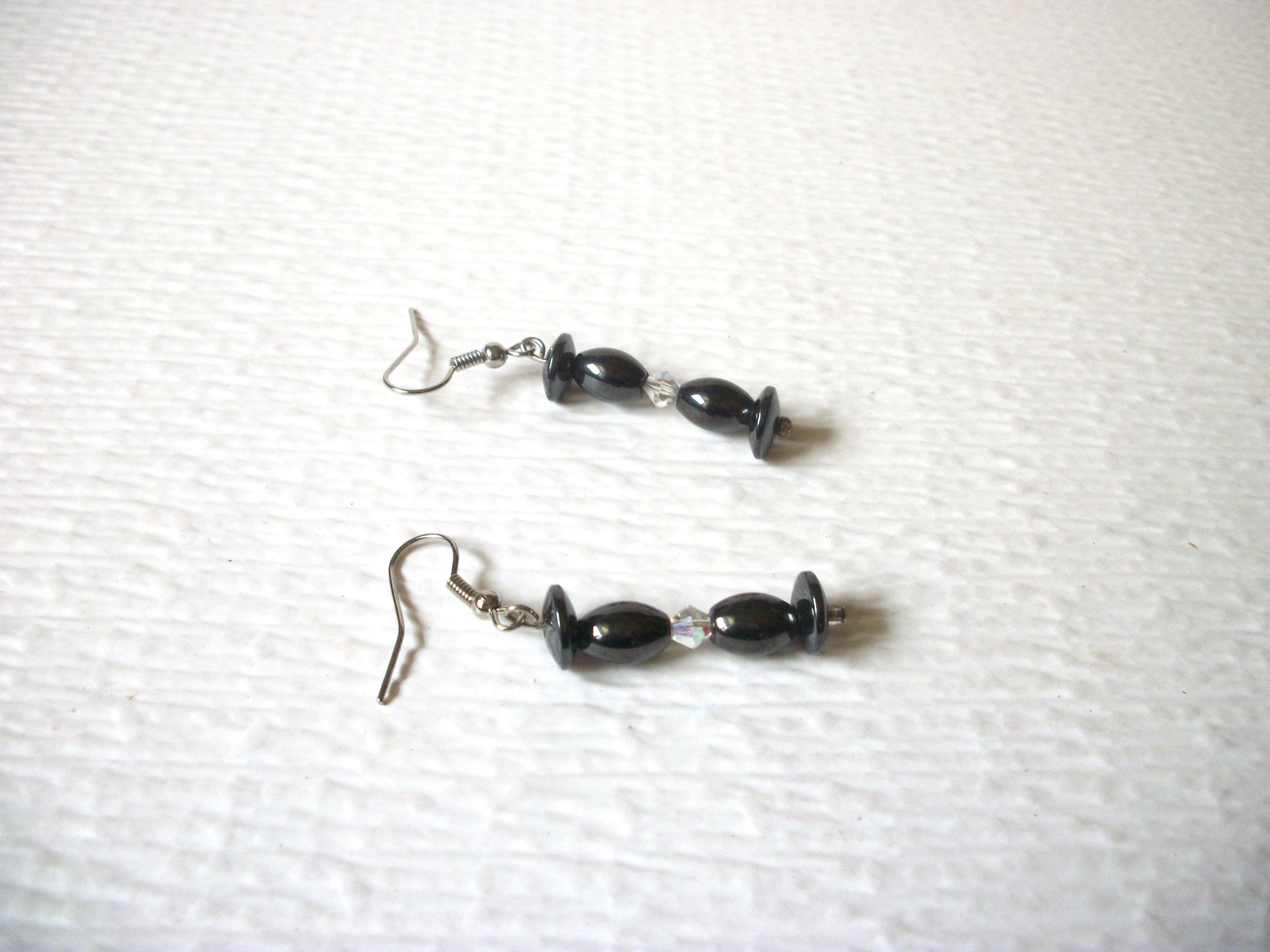 Magnetic Hematite Clear Czech Bicone Glass Dangle Earrings 72017