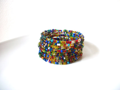 Vintage Colorful Glass Beads Wrap Around Wide Bracelet 30717