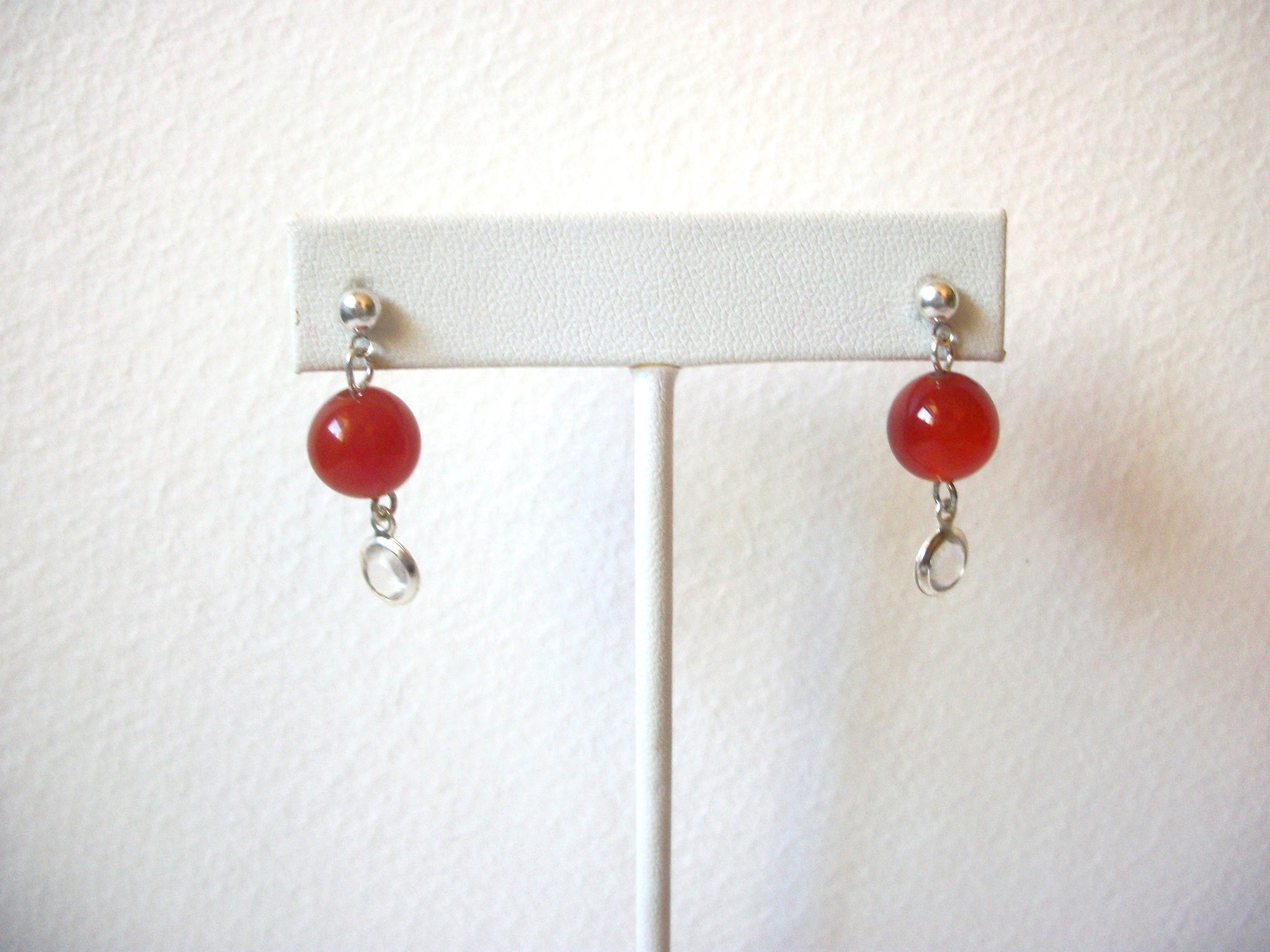 Vintage Dainty Carnelian Clear Glass 1' Earrings 121816