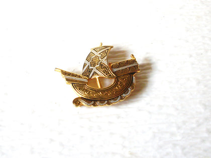 Damask Gold Silver Tone Warrior Ship Brooch Pin 61518