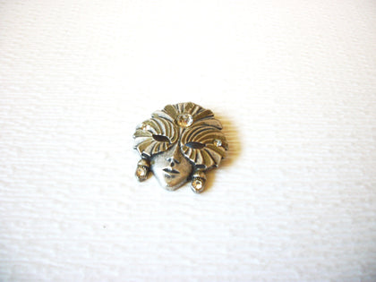 Vintage Lady In Mask Clear Rhinestone Distressed Metal Brooch Pin 121216