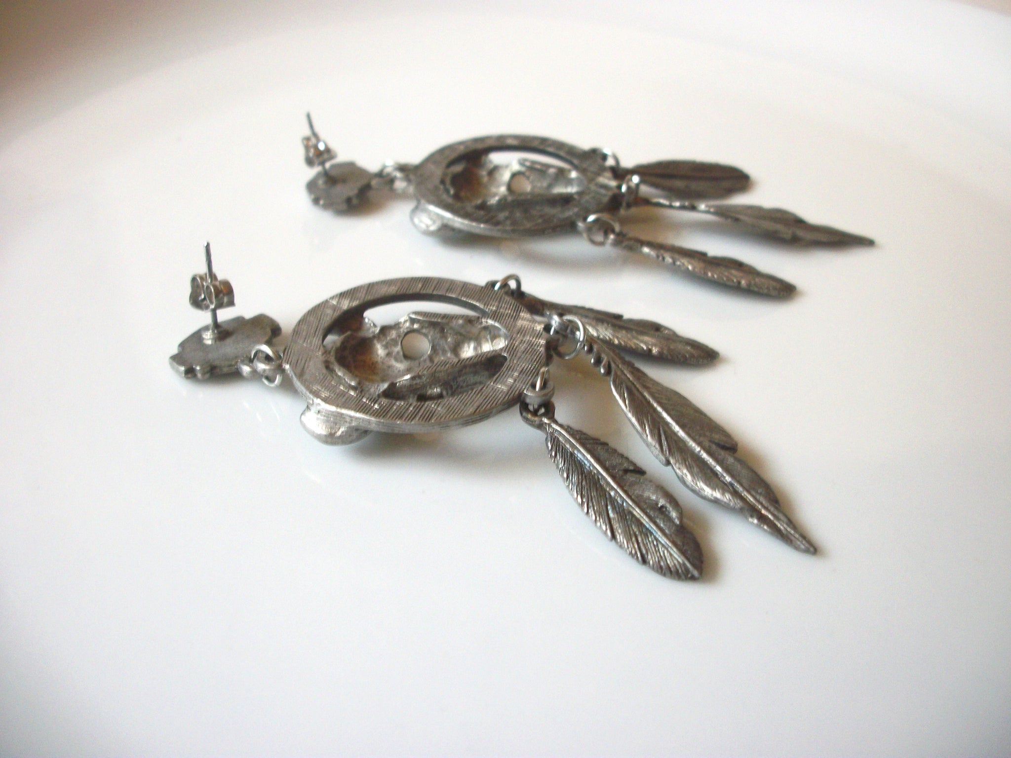 Long Harley Davidson Biker Rider Southwestern Pewter Earrings 82017