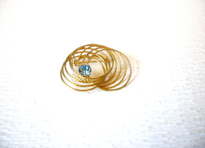 Vintage Gold Toned Blue Rhinestone Brooch Pin 121216