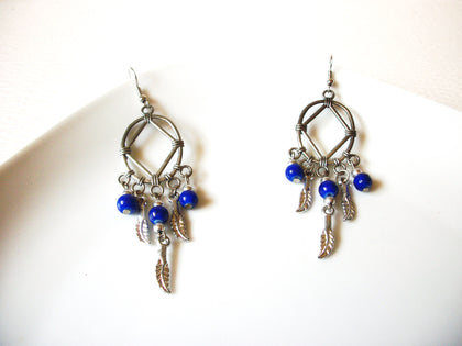 Vintage Southwestern Theme Cobalt Blue Glass Earrings 82017