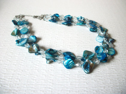 Vintage Shell Dyed Blue Clear Glass Necklace 123016