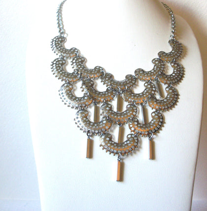Retro Silver Toned Bib Necklace 121816