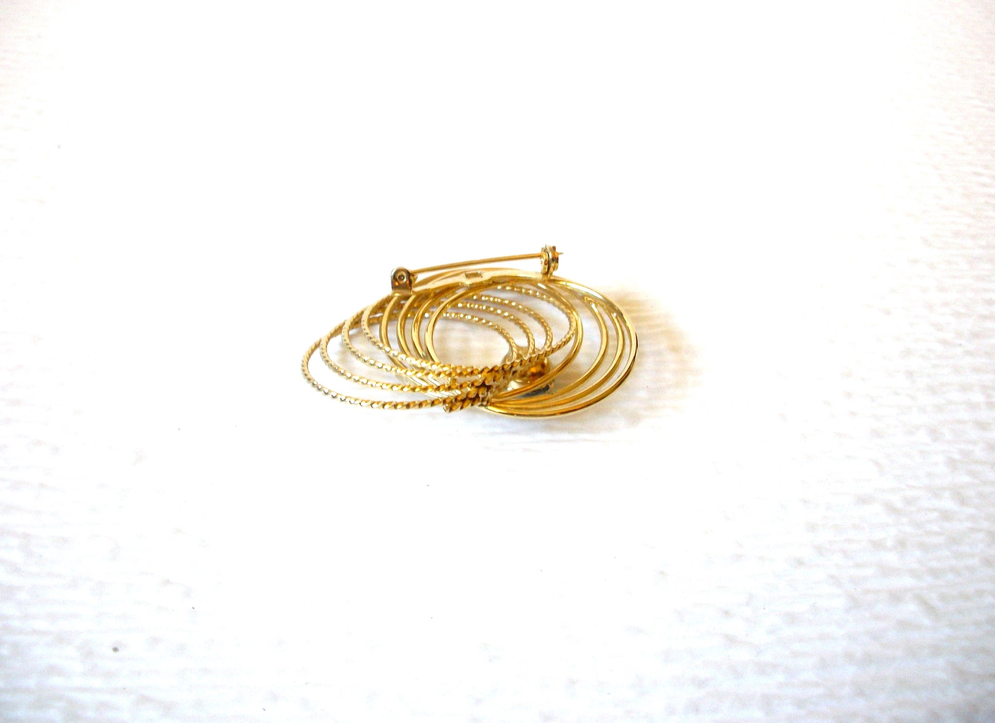 Vintage Gold Toned Blue Rhinestone Brooch Pin 121216