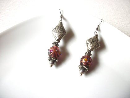 Vintage Bali Lamp Work Artisan Glass Dangle Earrings 123116