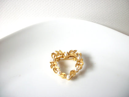 Vintage Heart Shaped Gold Toned Faux Pearl Brooch Pin 92017