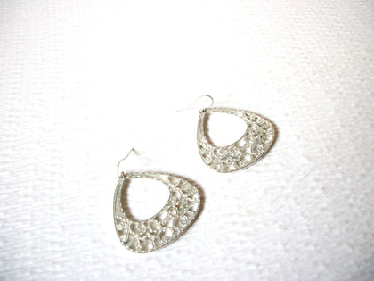 Retro Silver Tone Filigree 1980s Dangle Earrings 61518