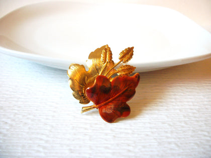 Vintage Enameled Fall Maple Leaves Brooch Pin 121216