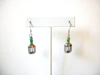 Vintage Silver Green Glass Dangle Earrings 121816