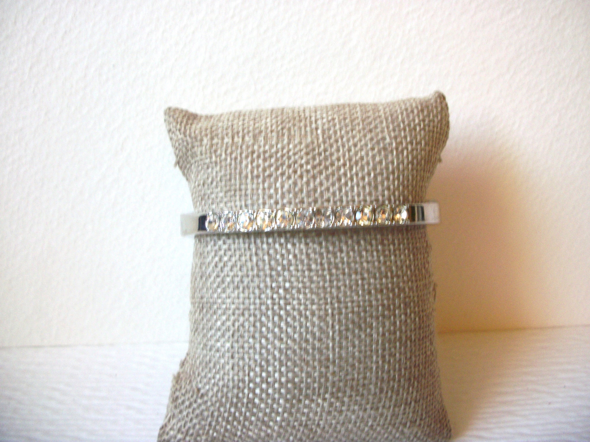 Retro Silver Toned Clear Rhinestone Clamper Bracelet 81517